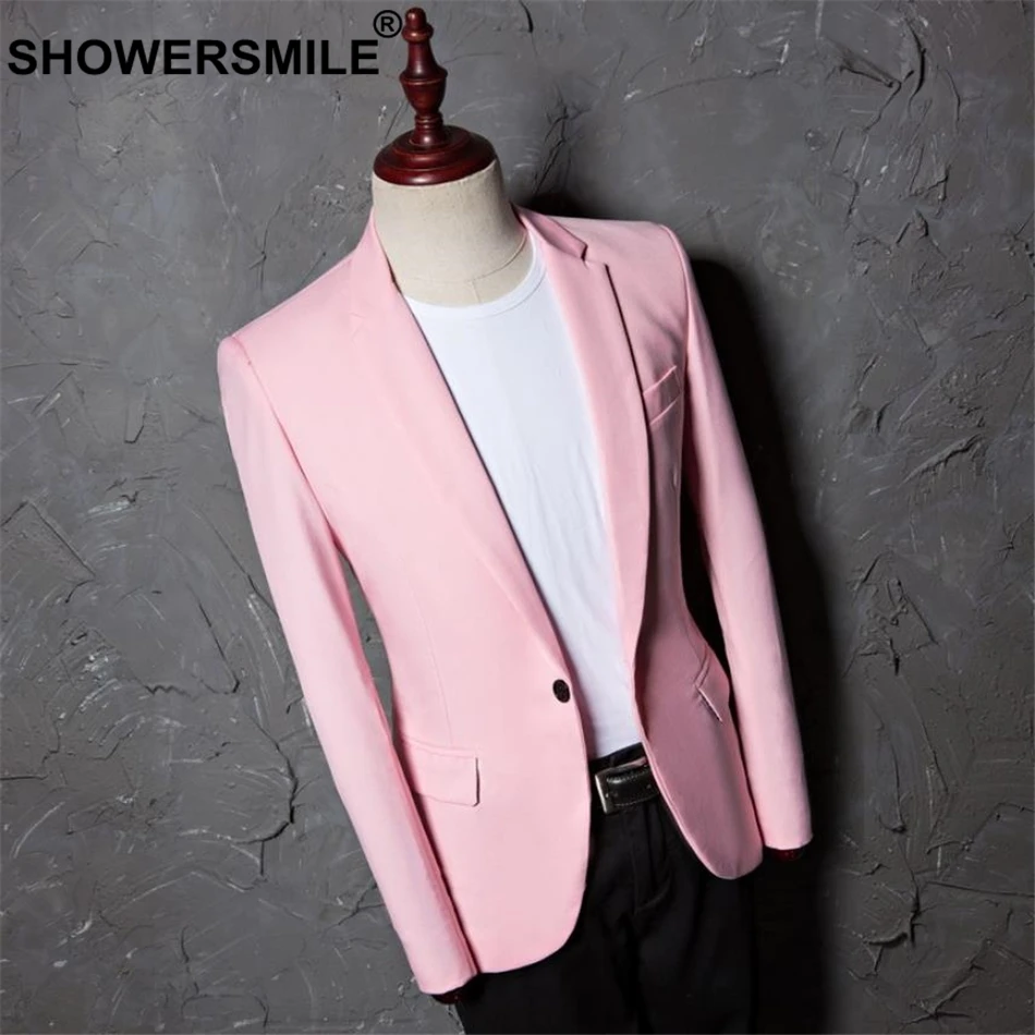 SHOWERSMILE Men Pink Blazer Slim Fit Suit Jacket Fashion Candy Color Wedding Bridegroom Clothing Plus Size Singer Costume SHOWERSMILE Men Pink Blazer Slim Fit Suit Jacket Fashion Candy Color Wedding Bridegroom Clothing Plus Size Singer Costume