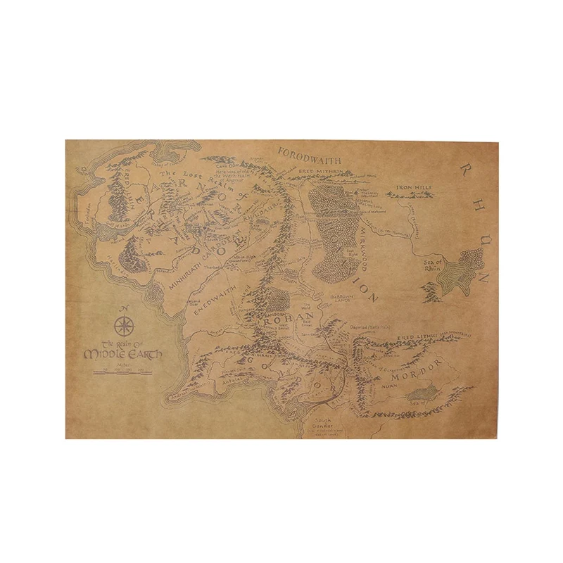 

Vintage Middle Earth Map On The Lord of The Rings Poster Home Decor Wall Sticker 51x35.5cm Retro Kraft Paper