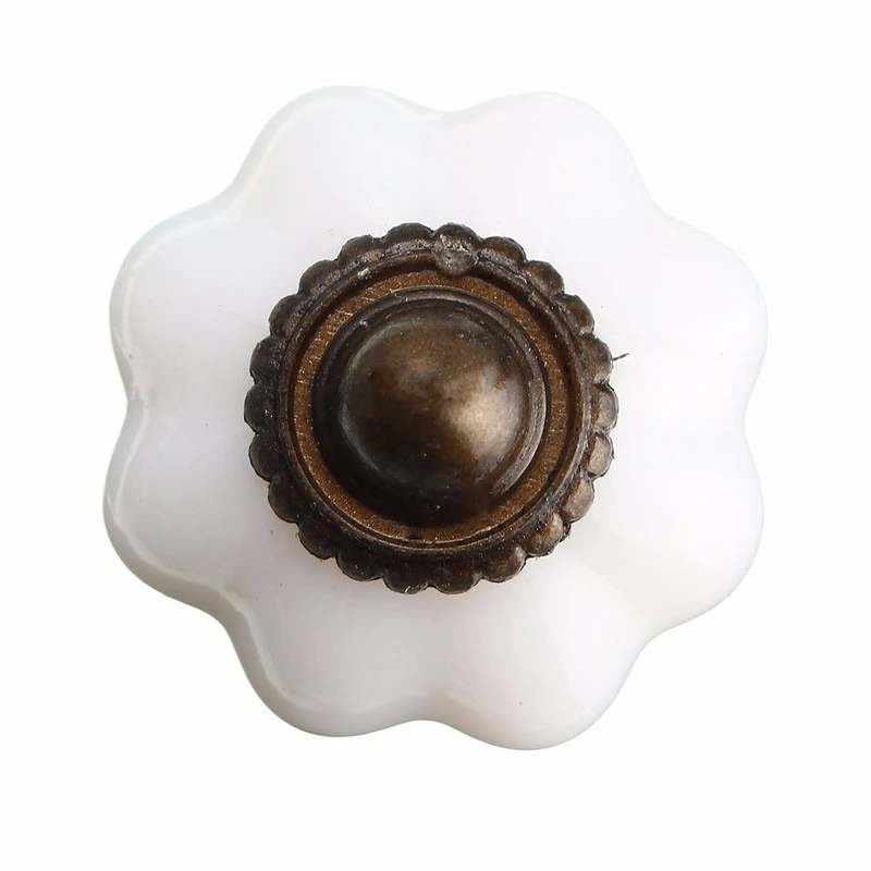 MTSPACE 10pcs/Set Vintage Style Pull Handle Shape of Pumpkin Metal Plastic Door Knobs Cabinet Drawer Cupboard Kitchen White