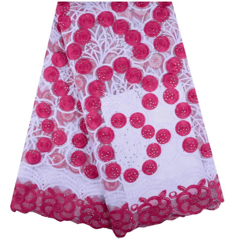 

Latest Nigeria Lace Fabric French Lace Embroidered Milk Silk Tulle Lace With Stones African Net Lace For Bridal A1396