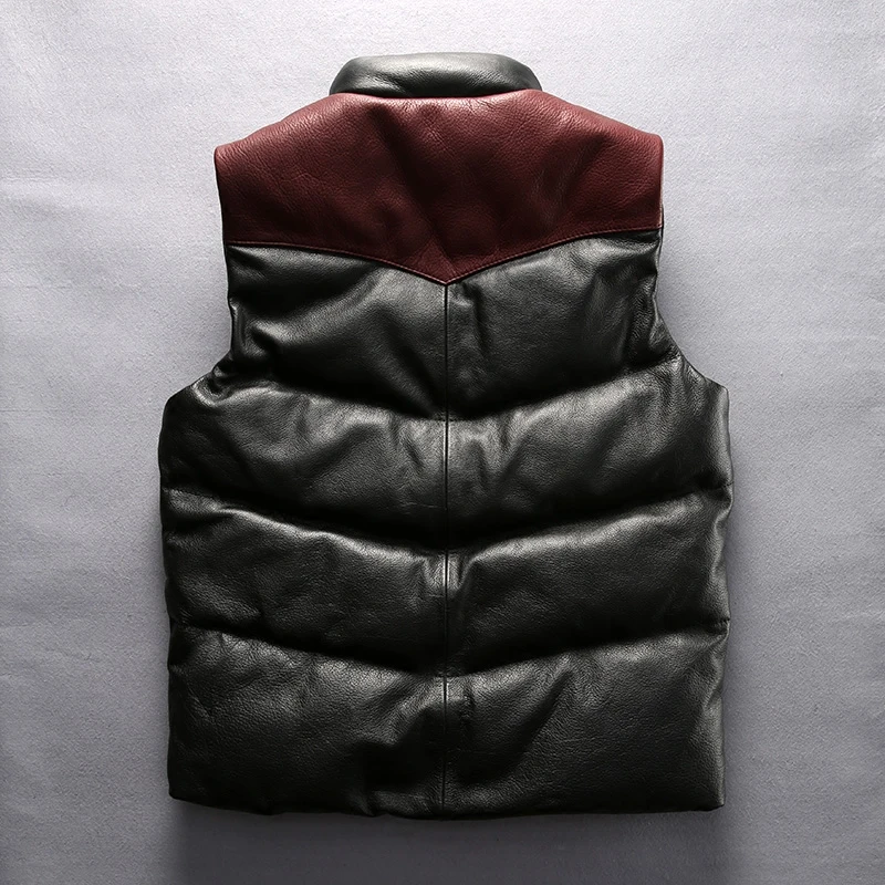 Reviews Read Description! Asian size super quality Cow skin vest men's cowhide leather vest mens duck feather down warm vest A5-1
