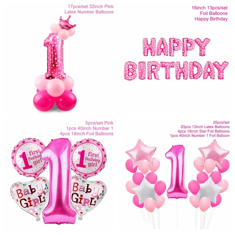 QIFU 1 день рождения девочки вечерние украшения Дети первый день рождения Декор баннер День рождения воздушные шары один год первый день рождения украшения