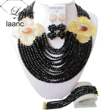 Великолепные черные хрустальные женские ожерелья бижутерия нигерийские Свадебные африканские бусы комплект ювелирных изделий ABC849