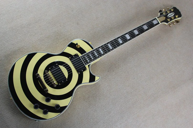 

Free shipping guitar factory custom Top quality LP Zakk wylde black+yellow electric guitar EMG pickups .