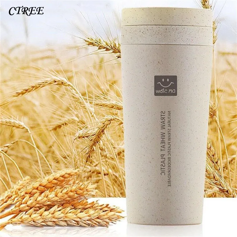 

CTREE 300ml New Portable Wheat Straw Material Mugs Double Layer Carrying Travel Mug Band Rope/Band Cover Student Water Cup C559