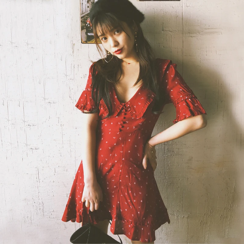 Women-Preppay-Style-Deep-Mini-Dress-with-V-Neck-Peter-pan-Collar
