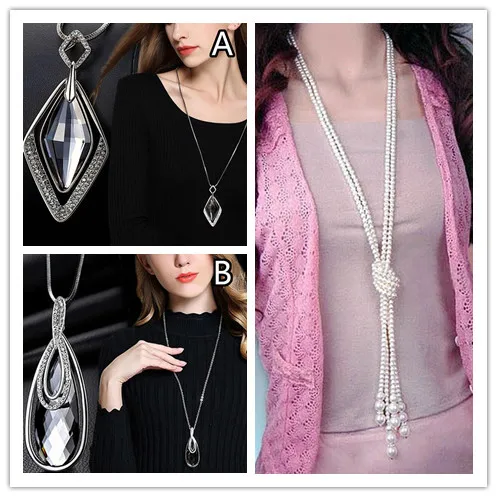 

Simulated Pearl Choker Necklaces Sweater Chain Vintage Geometric Long Necklace Pendant Jewelry Clothes Accessories For Women