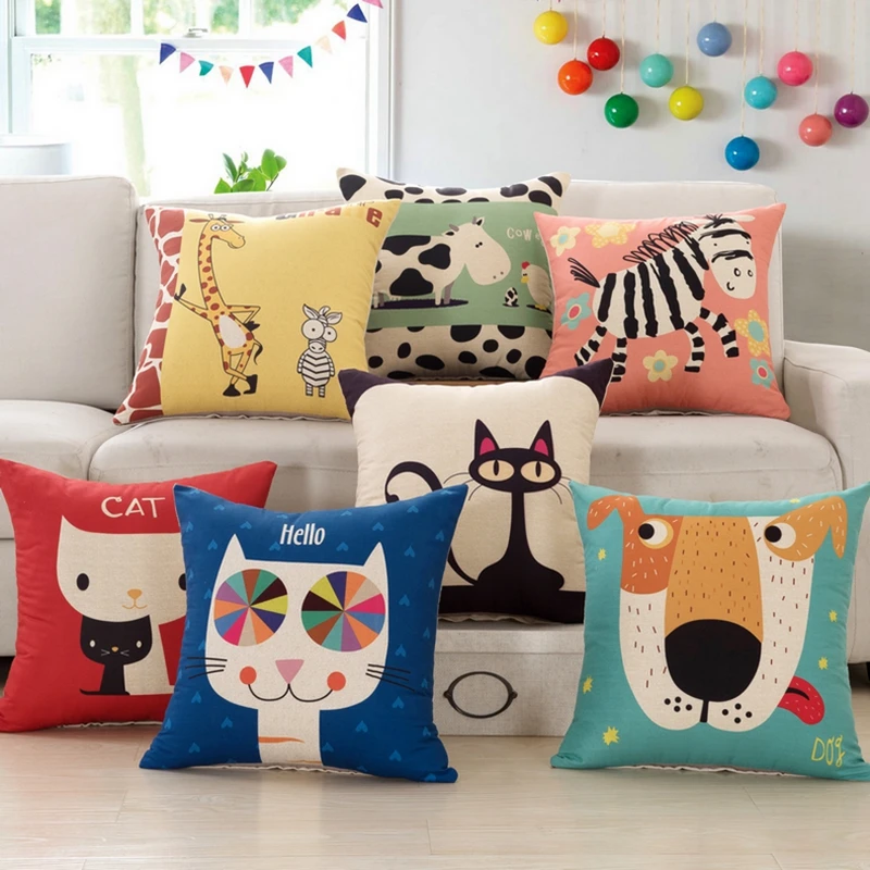 

Cute Cartoon Printing Linen Square Sofa Children Cushion Cover Nap Throw Pillow Case Decorbox Home Decor Household Supplies