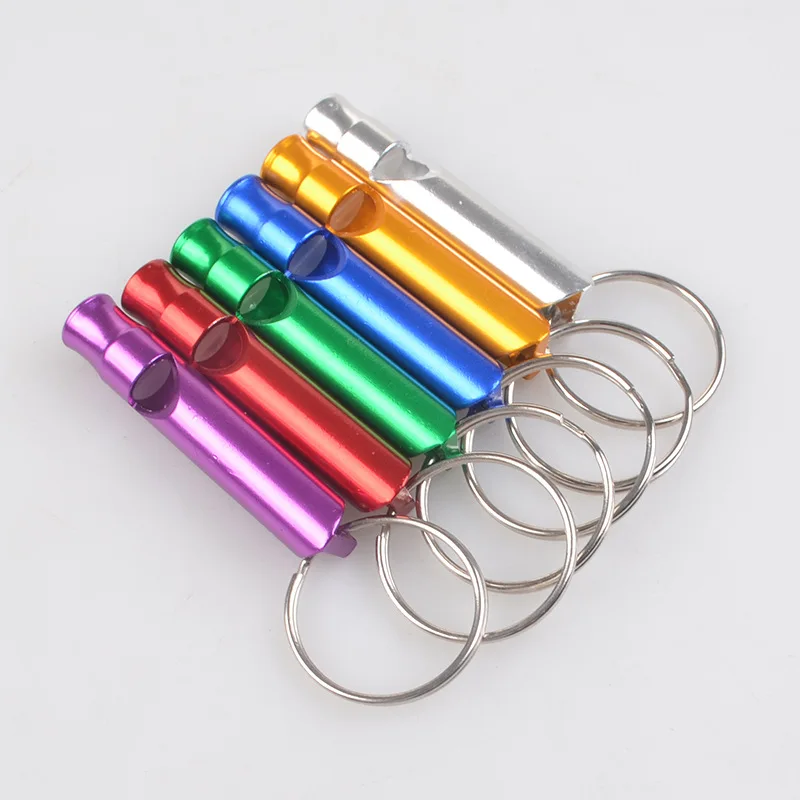 1pc Mini Aluminum Alloy Whistle Keyring Keychain pet dog whistle for training Survival Safety Sport Camping Hunting Random Color