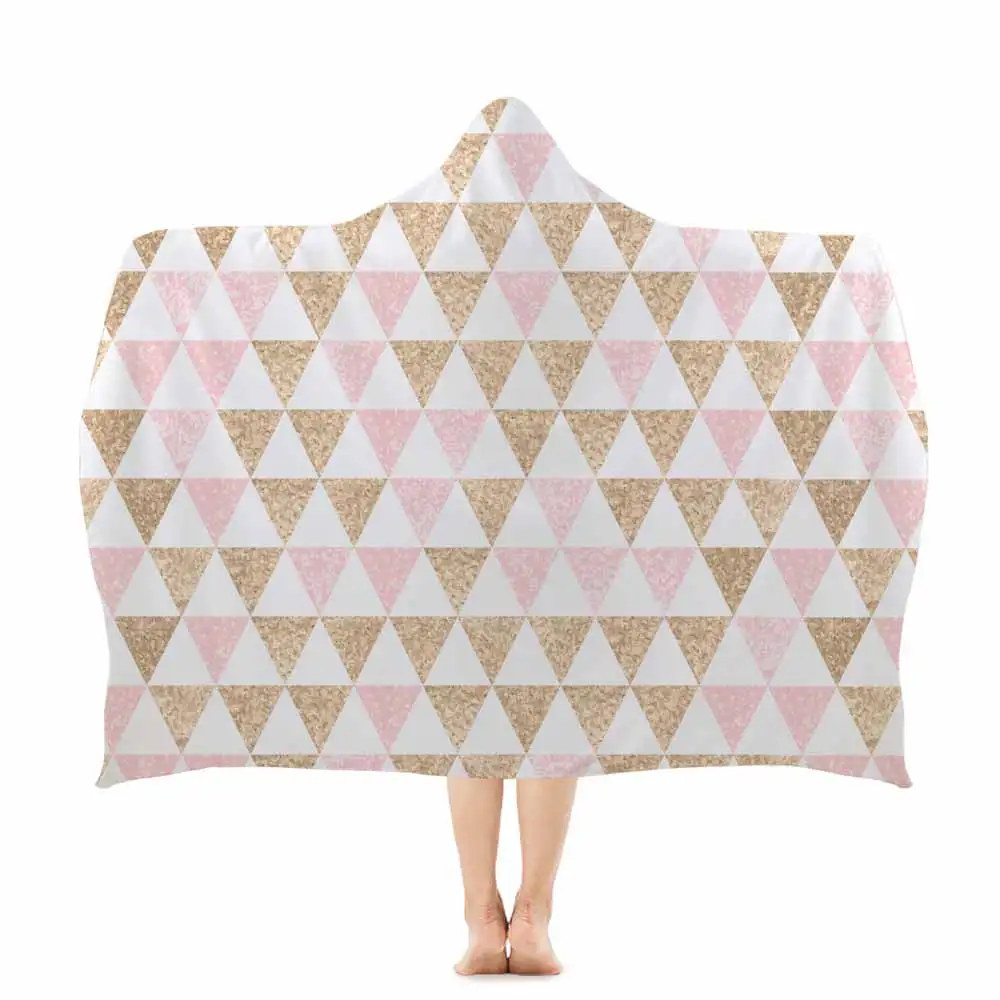 Miracille Pink Heart Wearable Hooded Towel Bohemia Geometric Bathroom Towel With Hood Spot Travel Beach Towel For Girls Kids - Цвет: 002