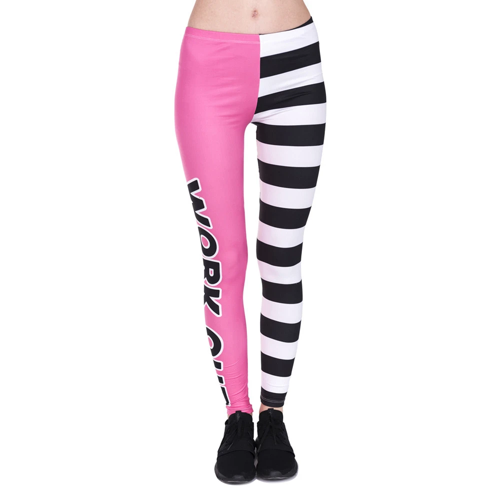 

Cozy Fitness Woman Legins Pink and Stripes Printing Work Out Legging Women High Waist Fashion Leggings
