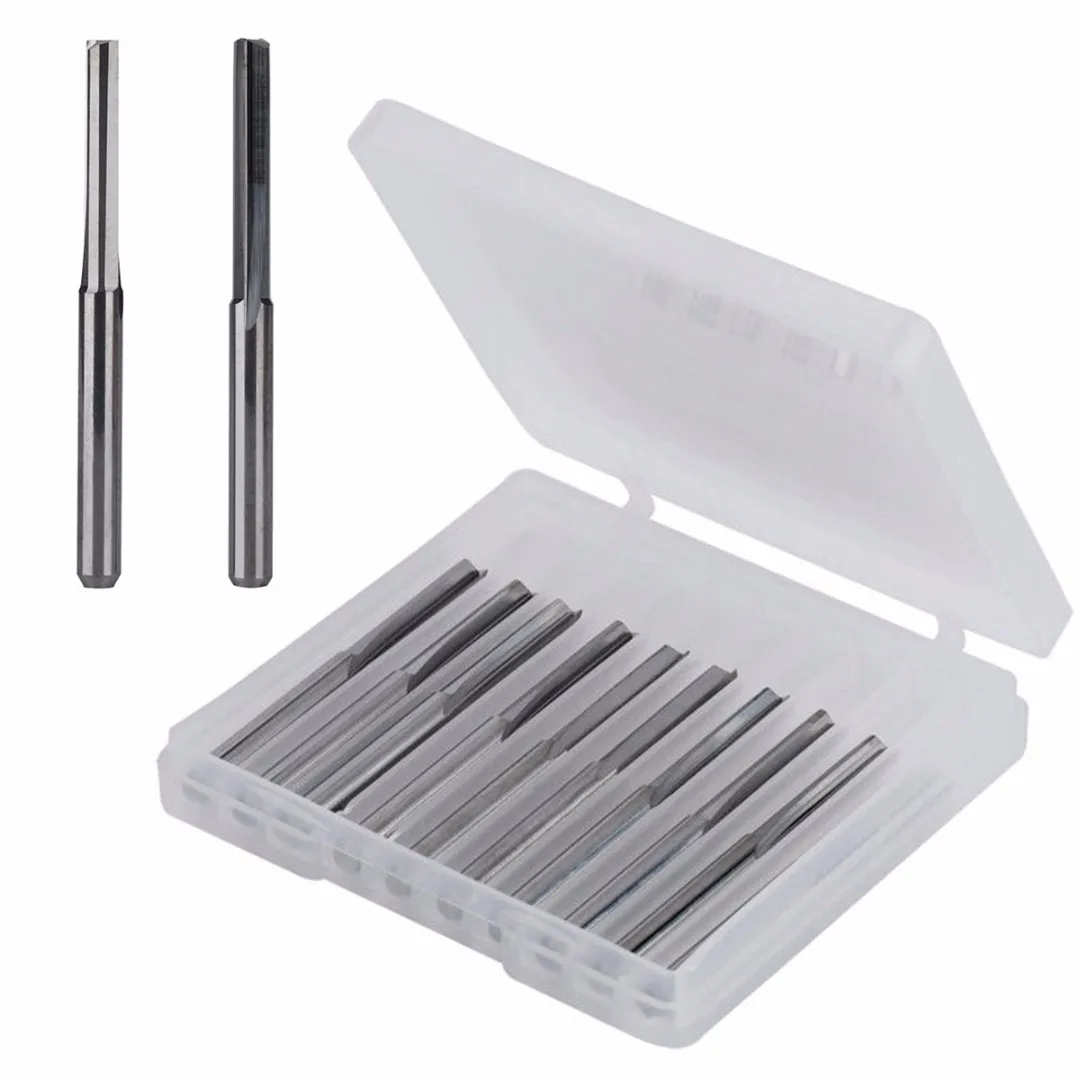 

10pcs Double Edged Straight Slot Milling Cutter Tungsten Steel CNC Router Bits Wood MDF PVC Acrylic Milling Cutting Tools