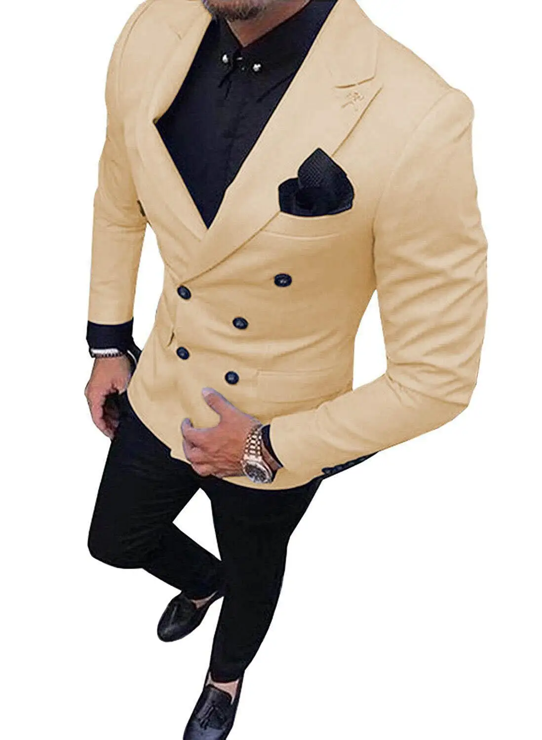 Green Men's Suit Double-Breasted 2-Piece Suit Notch Lapel Blazer Jacket Tux & Trousers For Wedding Party (Jacket+Pants) mens suit