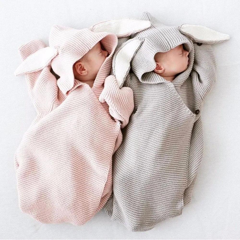 

Adorable Rabbit Baby Stroller Sleeping Bag Spring Autumn Newborn Infant Knitted Swaddle Wrap Nest Envelopes For Toddler Kid 0-1Y