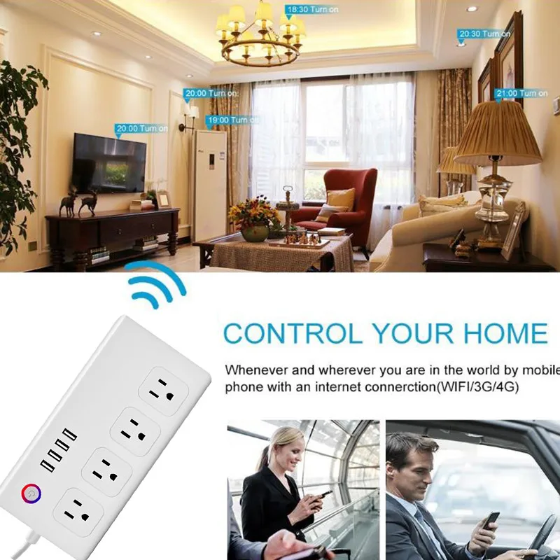 

Smart Power Strip Intelligent Timer 8 Ports Socket US Plug Electrical Sockets WiFi App Remote Control Power on/off with phone