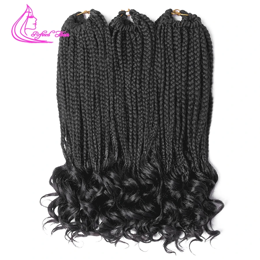 

Refined Crochet Hair Box Curly End Braids Low Temperature Synthetic Braiding Hair Extensions Black Brown Burgundy 22Strands