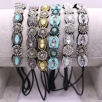 

Women Vintage Bohemian Ethnic Beads Handmade Headband Party Rhinestone Elastic Hair Band Hair Accessories