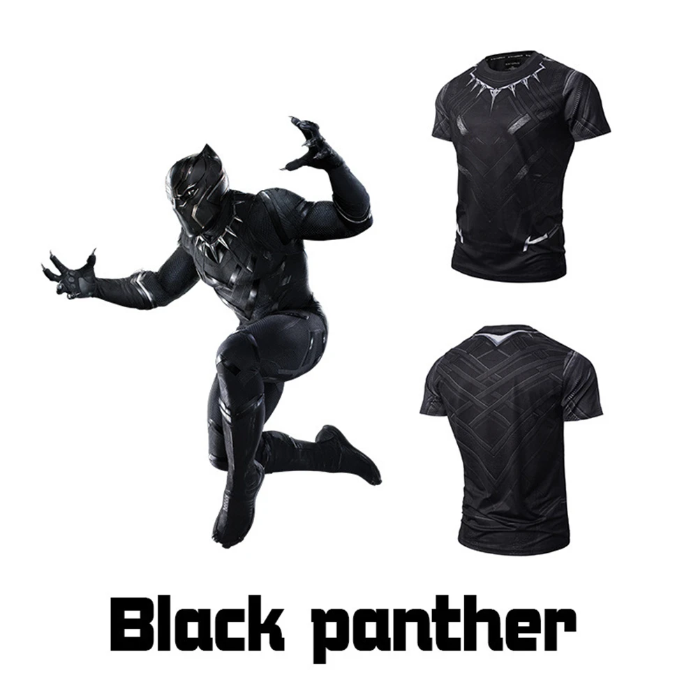 

Summer new super hero sports running fitness men's black panther fitness clothes quick-drying T-shirt Cosplay anime costume