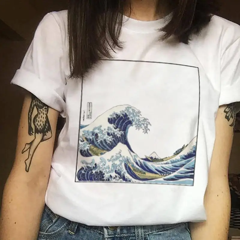 

And So It Is Ocean The Great Wave of Aesthetic T-Shirt Women Tumblr 90s Fashion Graphic Tee Cute Summer Tops Casual T Shirts