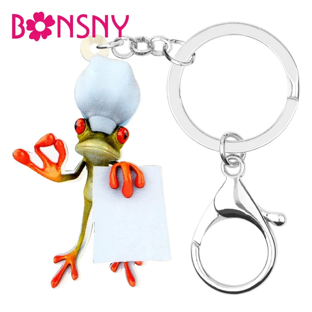 

Bonsny Acrylic Cook Chef Frog Key Chains Keychains Holder Cartoon Animal Jewelry For Women Girls Bag Car Charms Pendant Gift New