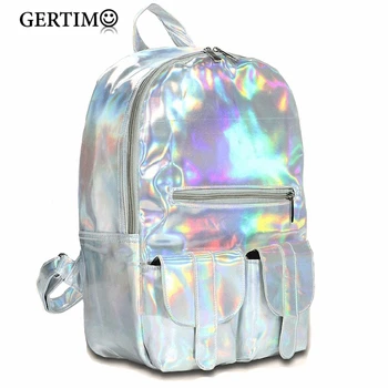 

Women Shiny Holographic Laser Travel Backpack Bag Silver Purple Ladies Large Capacity Backpacks School Backpack for Teens Girls