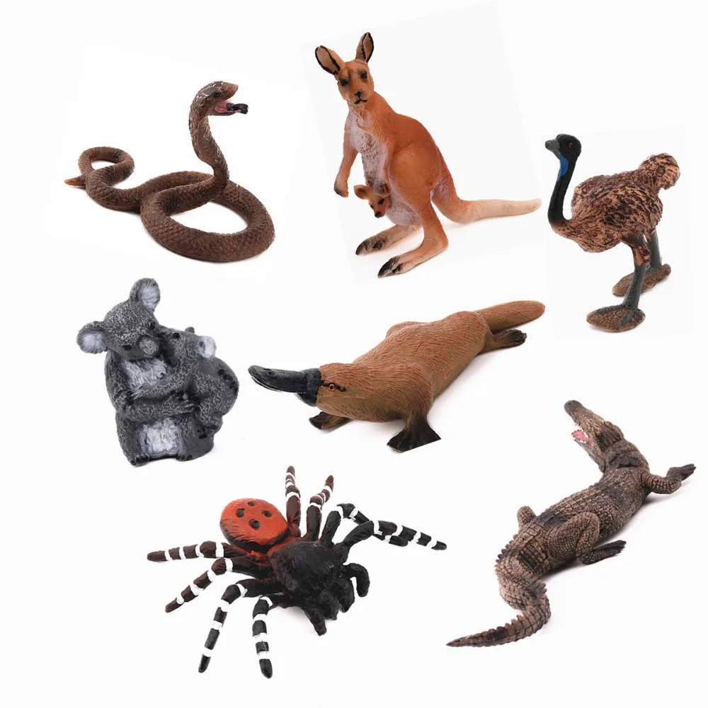 

REikirc 7PCS/Set Australian Animals Spider Koala Kangaroo Crocodile Ostrich Snake Platypus Model Figurine Toy For Chidren Gift