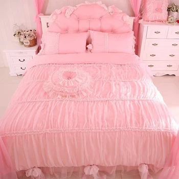 

2017 Princess style luxury lace king size bedding set cotton 4/6pcs contain pillowcase duvet cover bed skirt very comfortable