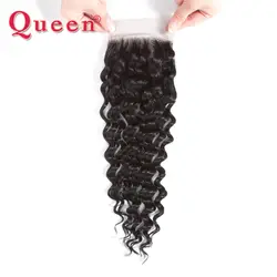 Queen hair глубокая волна перуанский натуральные волосы ткань Бесплатная/средняя часть закрытия шнурка с ребенком волосы Mix 3 пучки для полного