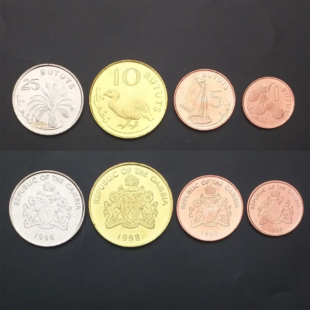 

G-3] Gambia Set 4 PCS Coins, 1 5 10 25 Bututs, 1998, Africa, UNC,100% Real Original Genuine Coin, for Collection