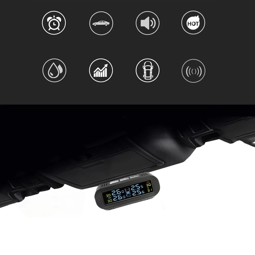 HUB Smart Car TPMS Tyre Pressure Monitoring System Solar Energy TPMS Digital LCD Display Auto Security Alarm Systems With 4 Sens