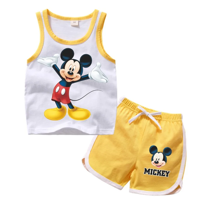 Летние комплекты одежды для маленьких мальчиков, хлопковый топ с Микки Маусом для мальчиков, футболка и шорты комплект одежды из 2 предметов, детская одежда модные спортивные костюмы - Цвет: yellow