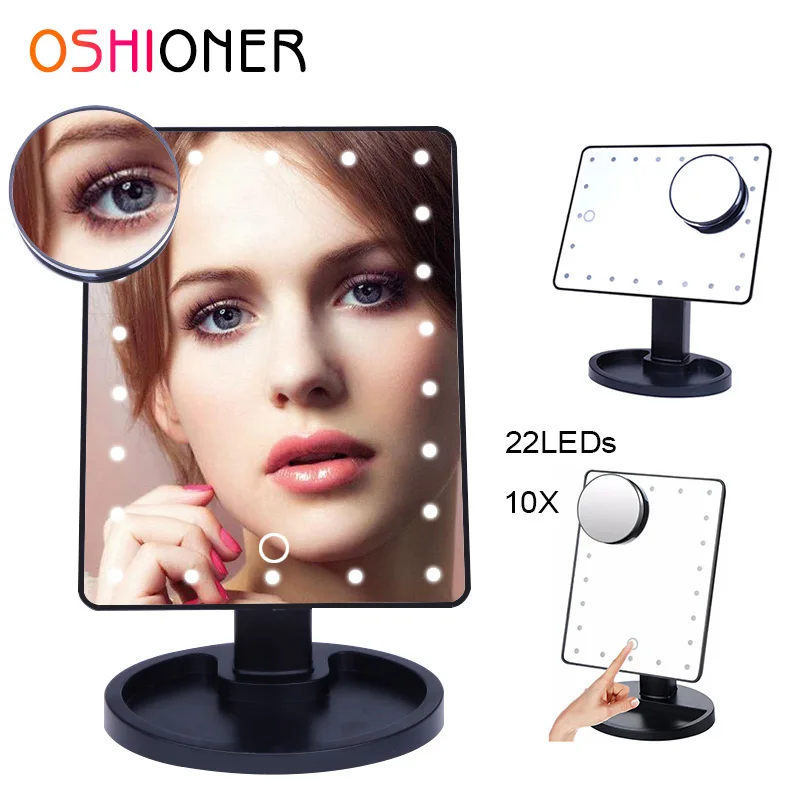 OSHIONER светодио дный Dimmable led Make Up Mirror 16/22 лампочки с подсветкой косметическое зеркало с 10x увеличительное зеркало