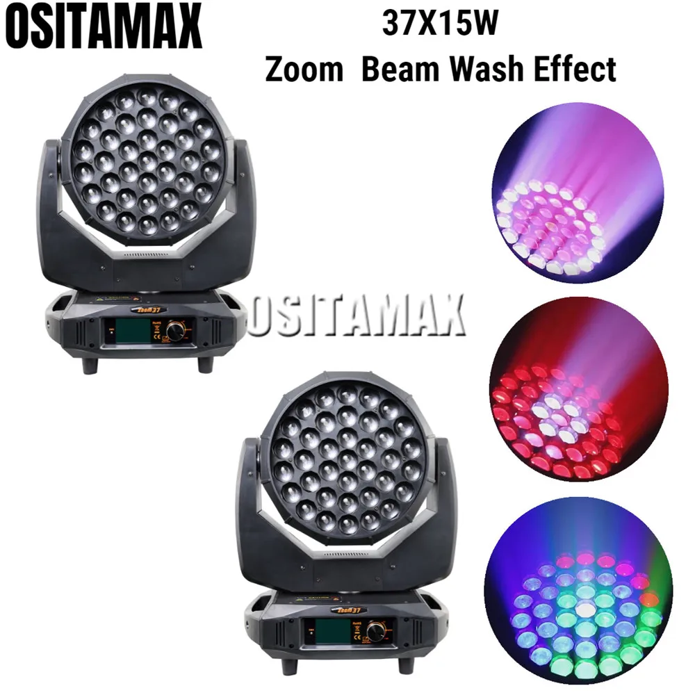 

2pcs 37x15w Zoom Moving Head Beam Wash Light RGBW 4IN1 Sound Stage Effect Powercon in and out Osram LED DJ Equipment Lighting