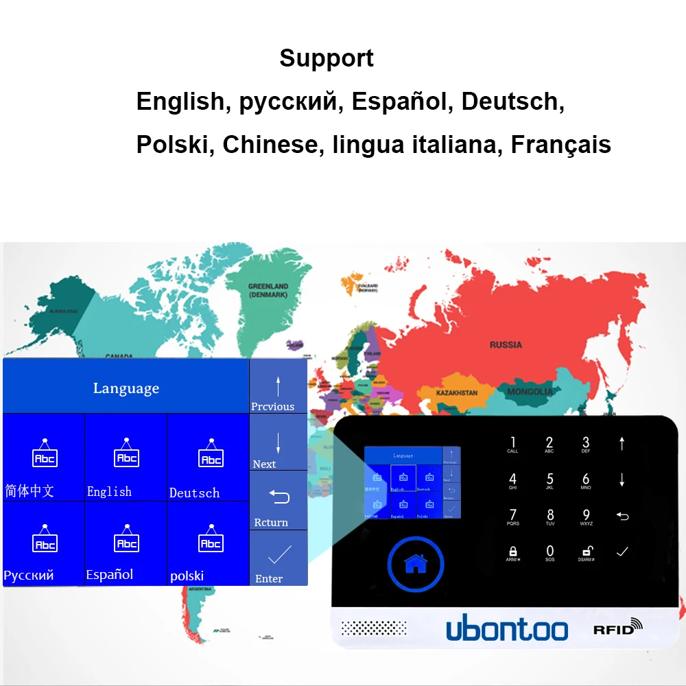 ubontoo Wireless SIM GSM Home RFID Burglar Security Touch Keyboard WIFI GSM Alarm System Sensor kit Many countries Voice ubontoo Wireless SIM GSM Home RFID Burglar Security Touch Keyboard WIFI GSM Alarm System Sensor kit Many countries Voice