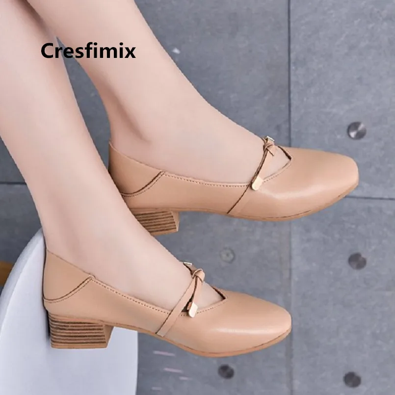

Cresfimix zapatos de mujer women cute comfortable green slip on shoes lady casual street shoes soft pu leather heel shoes a3418
