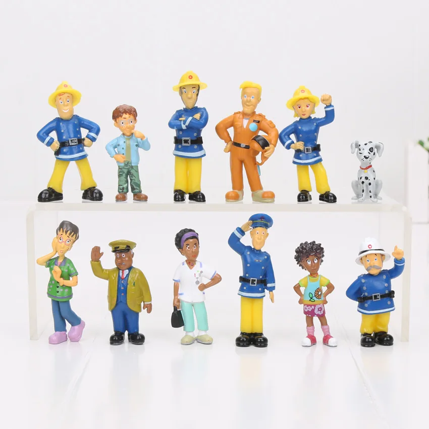 

12pcs/Set anime Fireman Sam action figure Fireman Sam PVC Figures doll toys 3-6cm Cute Cartoon For Decoration collection Toys