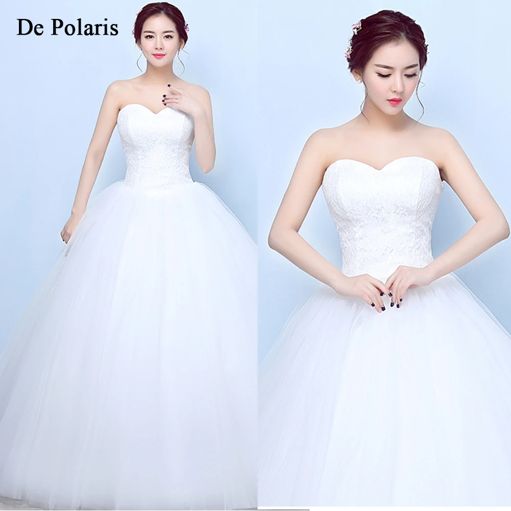 

Simple Wedding Dresses Lace Custom White Vestidos De Noivas 2019 Ball Gowns Embroidery Plus Size Strapless Bridal Gowns