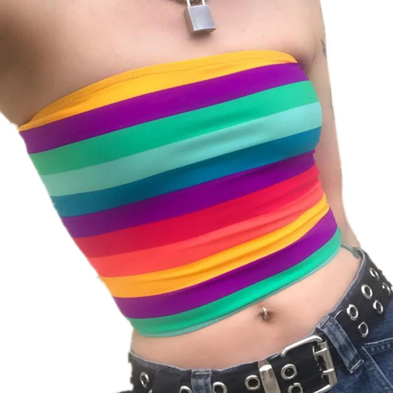 Sexy Cotton Rainbow Tube Top Women 2018 Fashion Sleeveless Backless