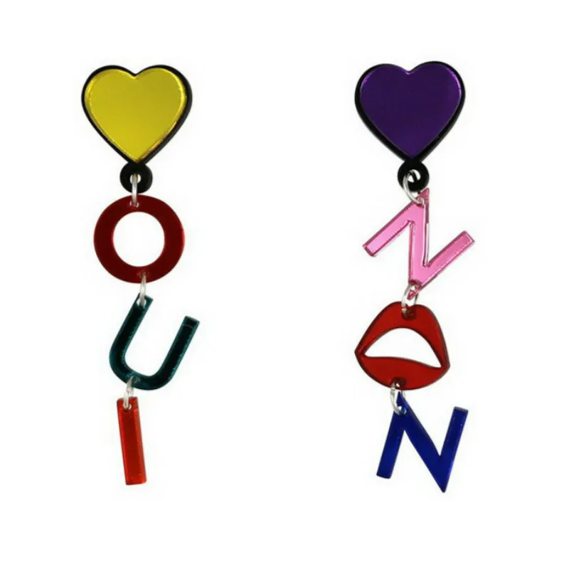 

New Crystal Cartoon Colour Letter Earring Long Asymmetrical Multi Heart Love Stud Earrings for Women Accessories Dropshipping