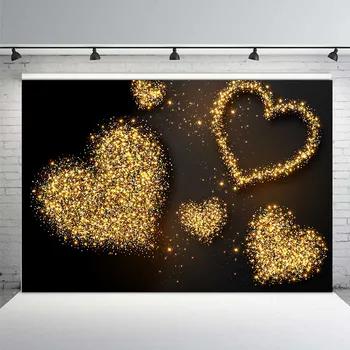 

Valentine's Day Vinyl Photography Background Romantic Couple Blackboard Gold Glitter Heart Glitter Light Backdrop Photo Studio