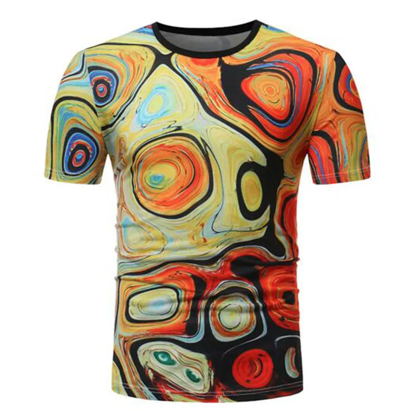 Summer Men Casual Printed Bright Color High Street Wear Short Sleeve T