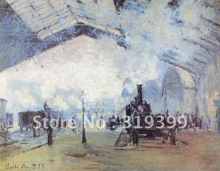 Linen canvas Oil Painting Reproduction Saint Lazare Train Station Paris by claude monet handmade Free Fast Ship museum Quality | Дом и сад