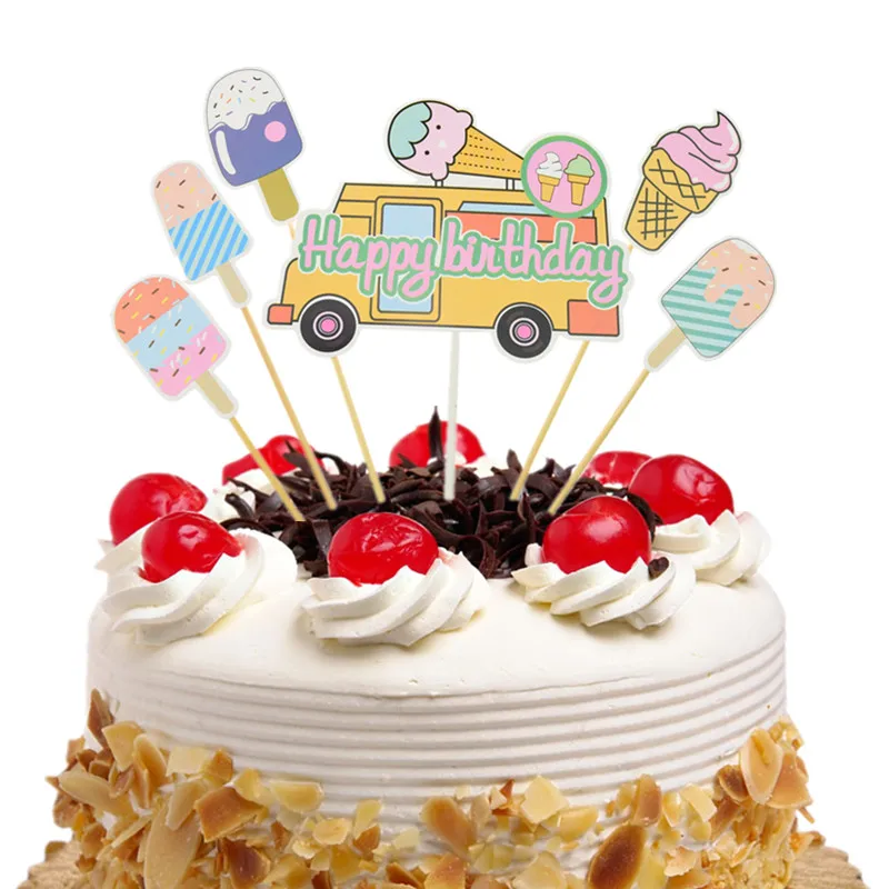 

20Set/lot Happy Birthday Cake Toppers Flags Glitter Kids Gifts ice cream Cupcake Topper Wedding Baby Shower Party Baking DIY