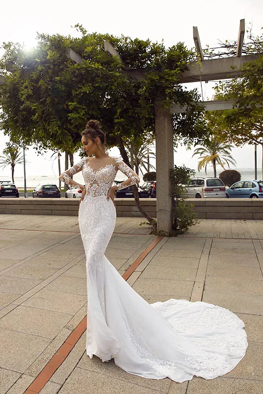 

Eslieb Mermaid Boho Wedding Dresses 2019 Sweetheart Appliques Lace Illusion Wedding Gowns Bride Dress vestido novia XY006