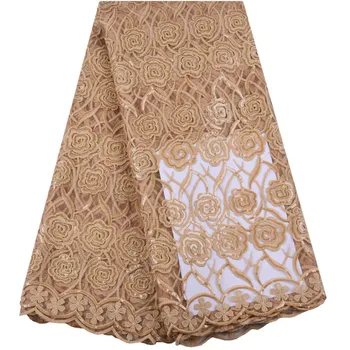 

Camel African Sequins Lace Fabric Embroidery Nigerian Lace Fabrics African Tulle French Lace Fabric For Women With Sequins S1627