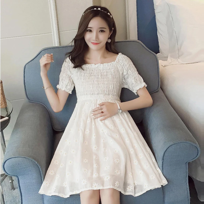 Платья для беременных; летняя Корейская версия; Платье с принтом для беременных; горячая распродажа; облегающая Одежда для беременных женщин; пляжная офисная одежда для беременных
