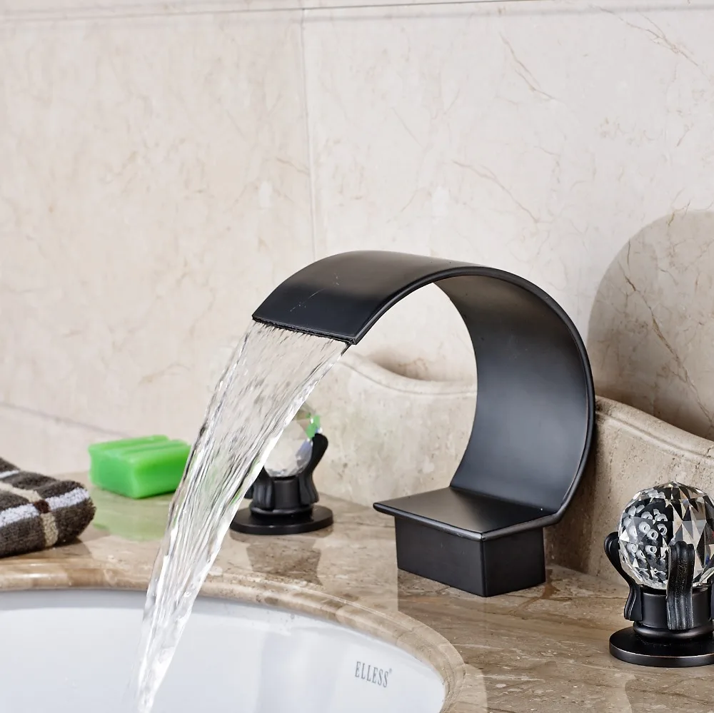 3 Holes Waterfall Spout Bathroom Sink Mixer Faucet Tap Oil Rubbed