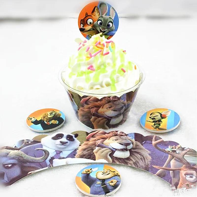 

24pcs Cake Dessert Inserted Card Prod With Crazy Anmials City Cake Card Cupcake Picks Kids Birthday Party Decoration