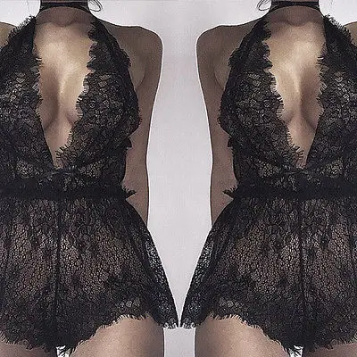 

2017 Sexy Lace Backless Chantilly Lace Plunge Teddy Bridal Boutique Playsuit Women's One Piece Lingerie