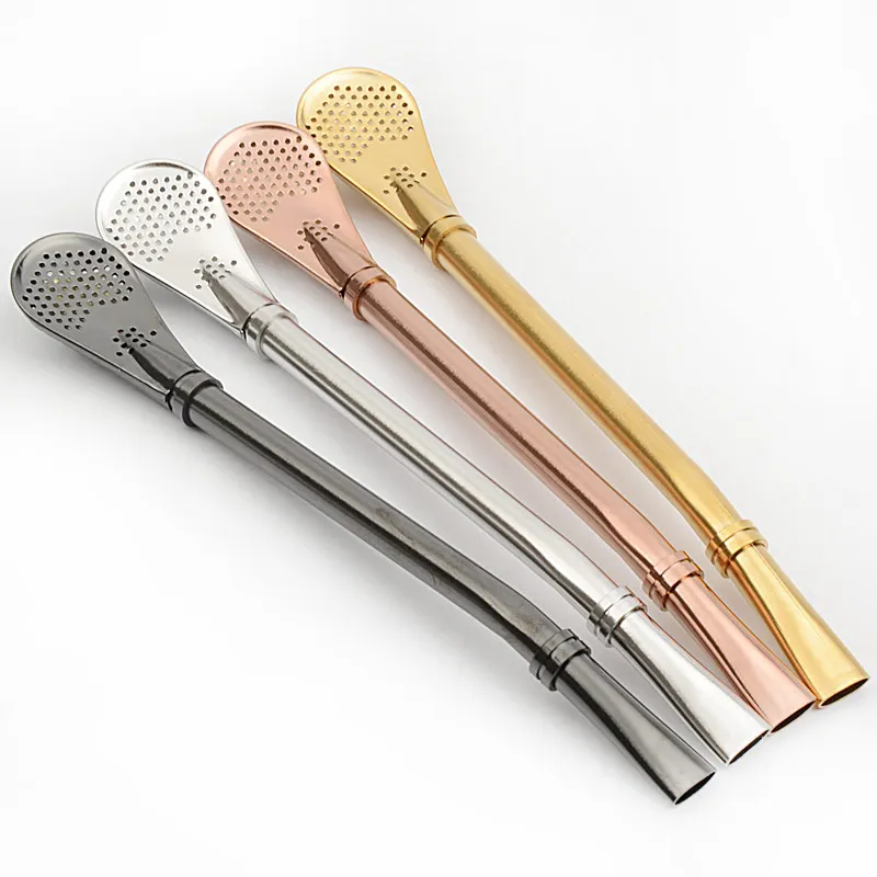 

New Eco-Friendly Stainless Steel Spoon Straws Tea Strainer Shaker Coffee Filter Spoons Tableware NE